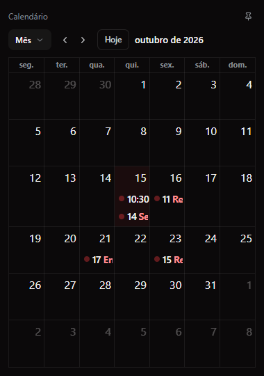 Calendário em vista de mês com eventos de outubro