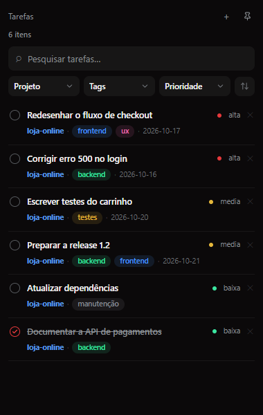 Lista de tarefas com prioridades, tags e datas de entrega
